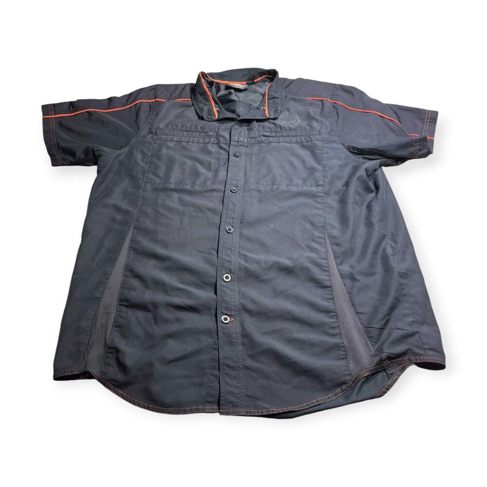 Harley-Davidson Black Buttoned Shirt Vented Performance XL Orange Stripe Skull